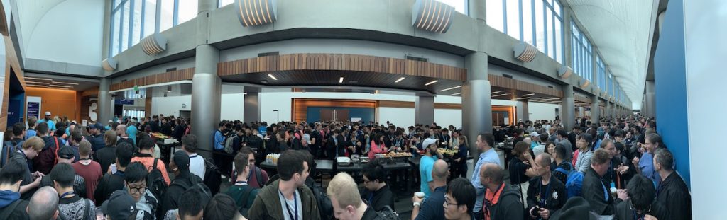 Photo of queue to get into the keynote hall